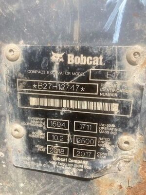 2017 Bobcat E17 Mini Digger  - 8