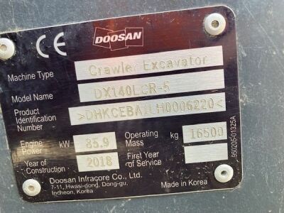 2018 Doosan DX140LCR-5 Excavator  - 10
