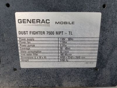 2019 Generac Dustfighter 7500 Dust Suppression Unit Mounted on Drawbar Tandem Axle Water Tank - 10