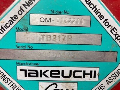 2021 Takeuchi TB217R Excavator - 9