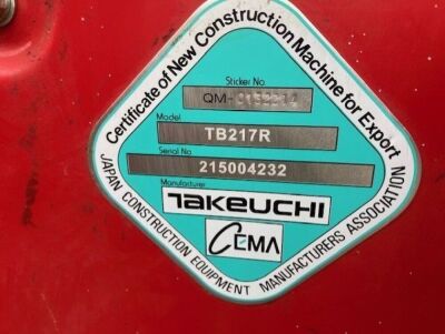 2021 Takeuchi TB217R Excavator - 22