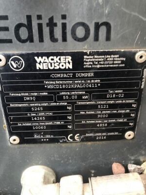 2016 Wacker Neuson DW90 9 ton Dumper - 7