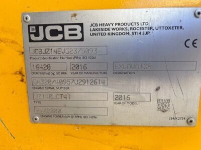 2016 JCB JZ140 LC Excavator - 9