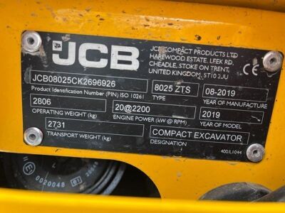 2019 JCB 8025ZTS Mini Digger - 19