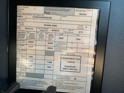 2014 Scania R580 V8 6x2 Rear Lift Tractor Unit - 14