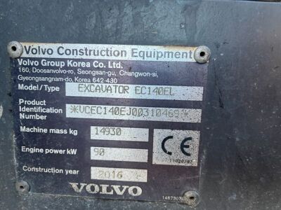 2016 Volvo EC140 EL Excavator - 10