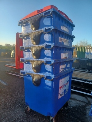 5x Industrial Plastic Wheelie Bins