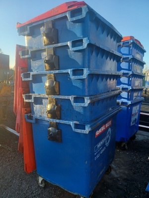 5x Industrial Plastic Wheelie Bins