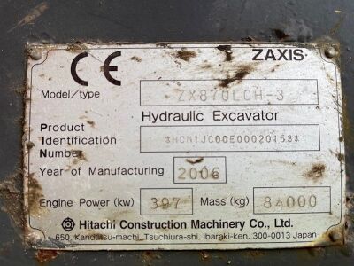 2006 Hitachi ZX870LCH-3 Demo Spec Excavator - 9