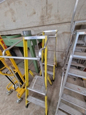 2 x Safety Step Ladders Folding, 2 Rung on Wheels