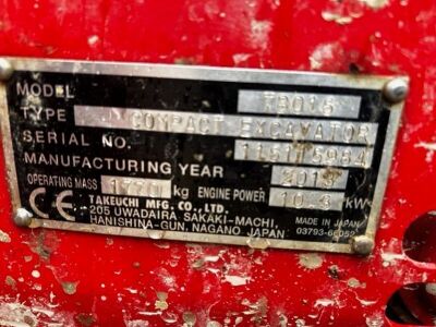 2013 Takeuchi TH016 Mini Digger - 6