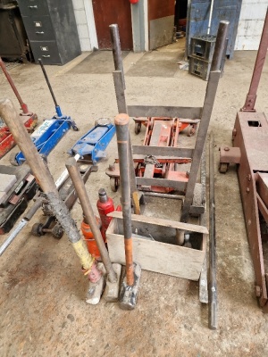 2x Bottle Jacks + 6x Sledge Hammers, 3x Breaker Bars, Sack Truck & Hand Tools