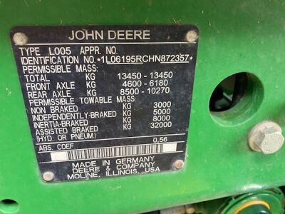 2017 John Deere 6195R 4wd Tractor  - 11