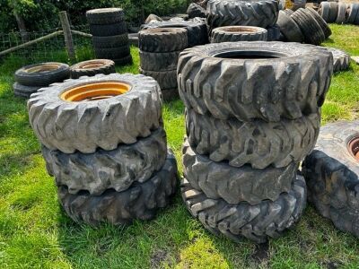 3x Wheels & Tyres + 4 Tyres to Suit JCB 3CX Front Axle