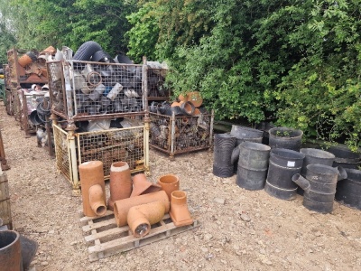 10x Plastic Waste Bins, Pallets & Steel Stillages of Various Drainage Pipe Fittings Etc.