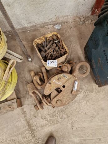 Sheet Metal Lifting Attachment + Bucket of Nuts / Bolts