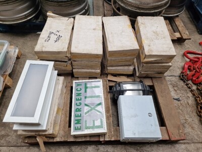 3 x Pallets of Outdoor Lights, Wheels, Signs, Fixings, Pipe Fittings, Solenoid Coils etc - 8