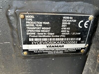 2020 Yanmar VIO 50-6A Zero Swing 5 ton Mini Digger - 9