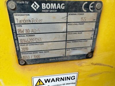 2019 Bomag BW80 AD-5 Tandem Roller - 9