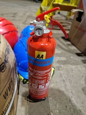 Box of Castors, Hard Hats. Fire Extinguisher & Safety Tape - 4