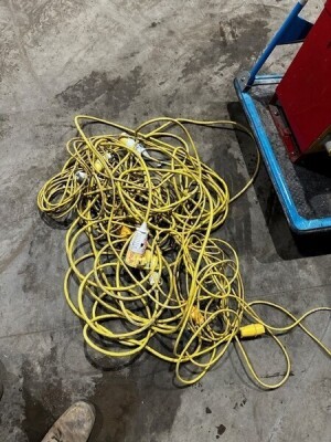 Qty of 110v Extension Leads + 110v Transformer + Plastic Stillage + 2x Posts - 4
