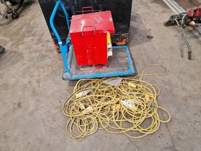 Qty of 110v Extension Leads + 110v Transformer + Plastic Stillage + 2x Posts - 2