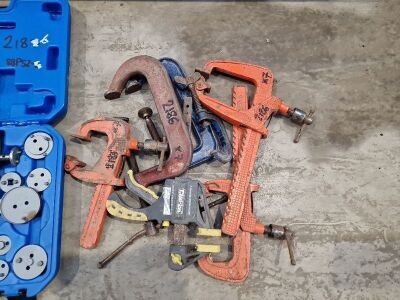 Quantity of Various Clamps + Set of Screwfix Sockets + Sealey AK219 Torx & Allen Key Set + Case of Wood Auger Drills + Pagid Brake Service Tool - 2