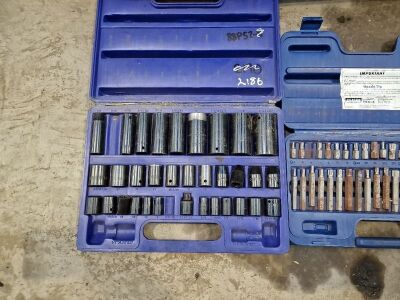 Quantity of Various Clamps + Set of Screwfix Sockets + Sealey AK219 Torx & Allen Key Set + Case of Wood Auger Drills + Pagid Brake Service Tool - 6