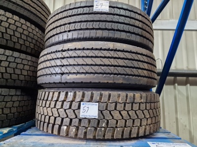 3x Unused Tyres; 1x Continental 315/70 R22.5 Drive, 1x Ornate 315/70 22.5 Steer, 1x Goodyear 315/70 R22.5 Steer