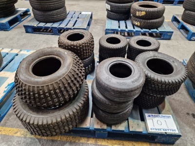 14x Unused Tyres; 3x Vredesten 160/65-6 IMP, 2x Wanda 16x7.50-8, 2x Wanda 13x6.5-6 IMP, 1x Wanda 4.80/4.00-8, 1x BKT Forklift 5.00-8, 1x Far East 16x8.0-7, 1x Chengshin 21x9.00-8,1x Maxxis 24x8.50-12, 2x Wanda 13x6.5-6