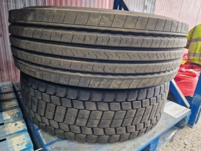 2x Used Tyres; 1x Bridgestone 315/70 R22.5 Drive, 1x Goodtrip 315/70 R22.5 Steer