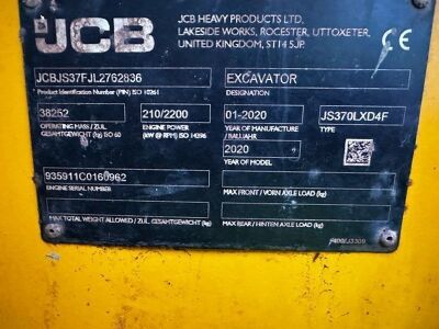 2020 JCB JS370LXD Tracked Excavator - 6