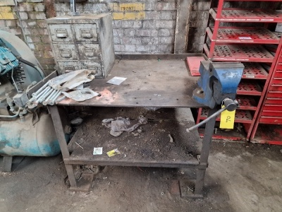 Steel Workbench, Vice, Cabinet & Contents