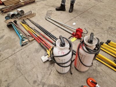 2 x Pressure Sprayers, 3 x Shovels, 5 x Scrapers, 3 x Rakes