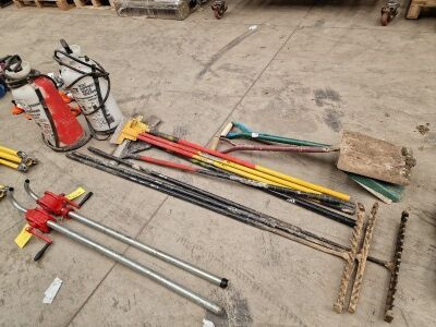 2 x Pressure Sprayers, 3 x Shovels, 5 x Scrapers, 3 x Rakes - 5