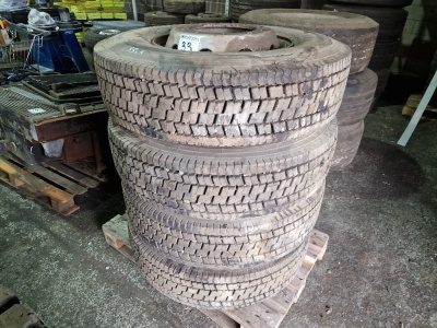 4x 295/80 R22.5 Drive Tyres On Steel Rims