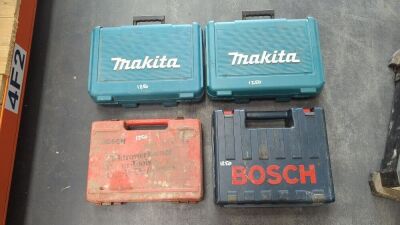 4x Plastic Storage Boxes + 2x Makita & 2x Bosch