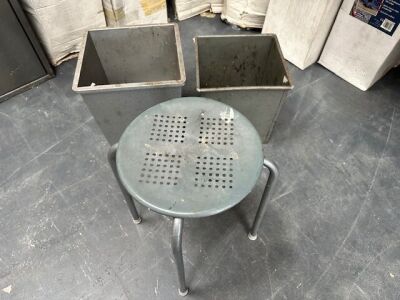 2x Metal Bins & Stool