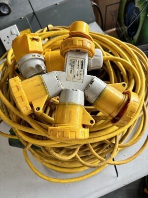 Quantity of 110v Extension Leads & 3 Way Splitter - 2