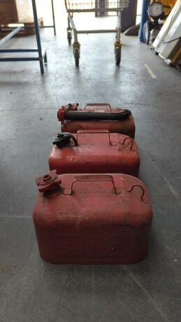 Set of 3 Red Metal Fuel Storage Cans