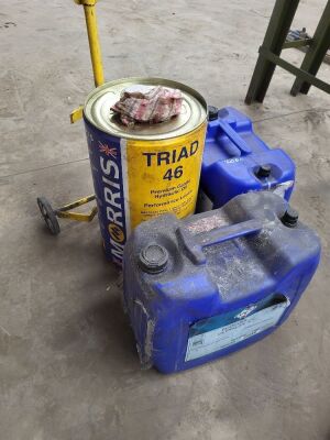 2 x 20 Litre Cutting Fluid, 1 x 25 Litre Hydraulic Oil, 1 x Drum Trolley - 2
