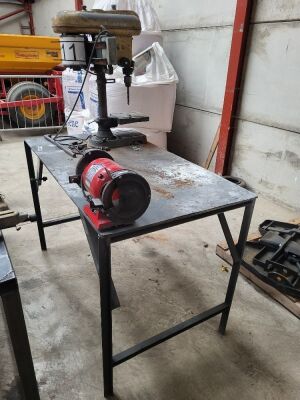 Steel Workbench with Fobco Pillar Drill & Sealey Heavy Duty Bench Grinder