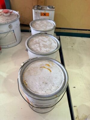 3x 5l Tins of CAT Yellow Paint & 1x Tin of Thinners 