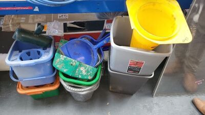 Quantity of Buckets, Bins, Scoops & Wet Floor Sign