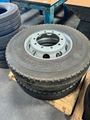 2x 12R22.5 Steel Wheel Rims & Tyres