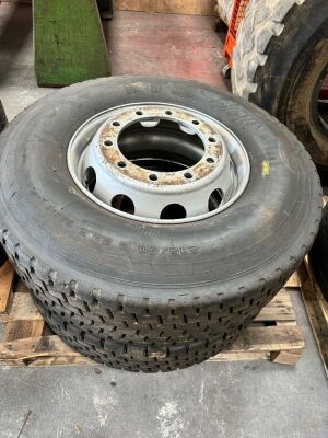 2x 10 Stud 22.5 Steel Wheels with Tyres