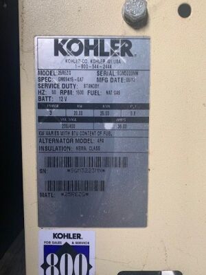 2012 Kohler 25QREZG 25 KVA Gas Generator - 8