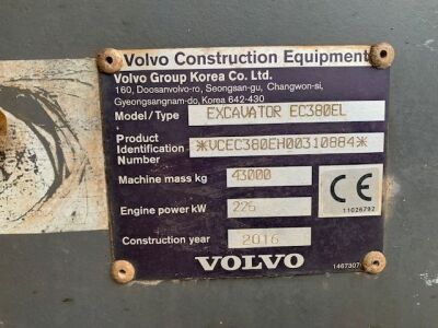2016 Volvo EC380EL Tracked Excavator - 11