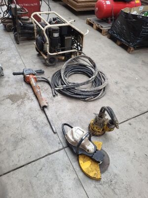 JCB Hydrochief Power Pack & Hydraulic Breaker c/w Hose & JCB Hydrochief Pneumatic Disc Cutter & Hydraulic Pump