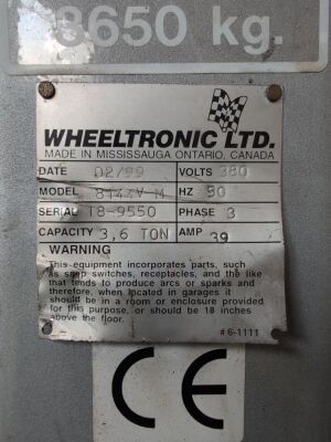 1999 Wheeltronic 3.6ton Two Post Vehicle Lift